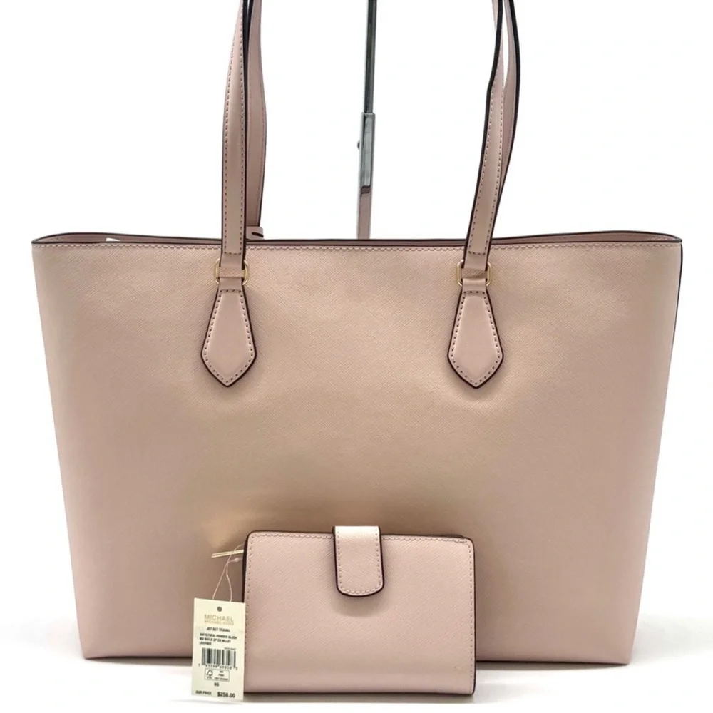 Michael Kors Sheila Large Logo Tote Bag & Matching Bifold Wallet Powder Blush